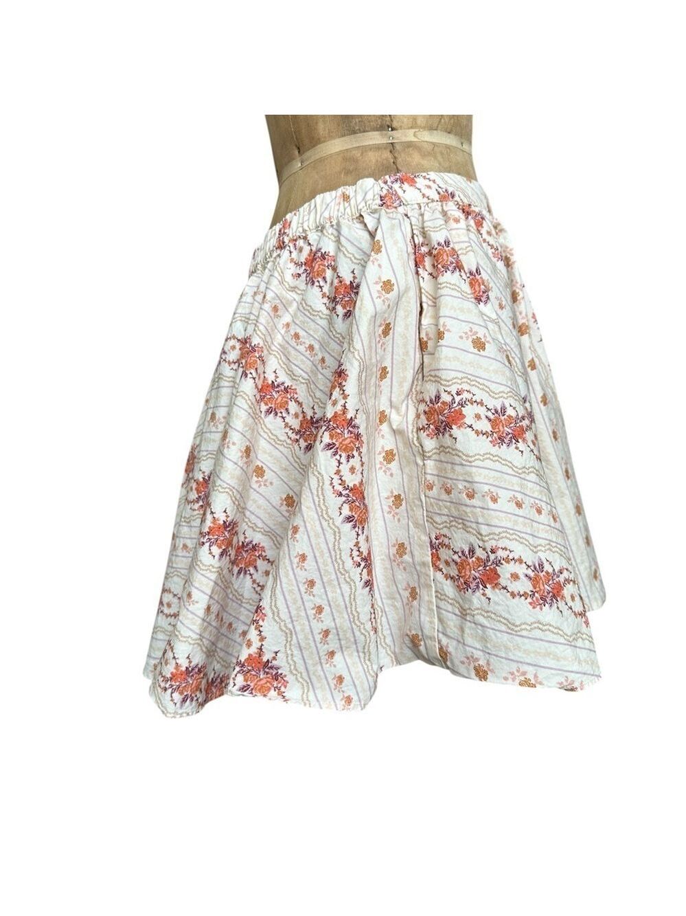 Free People Gaia Printed Mini Skirt Floral Cream Skirt Cotton Size M Festival - Picture 5 of 9